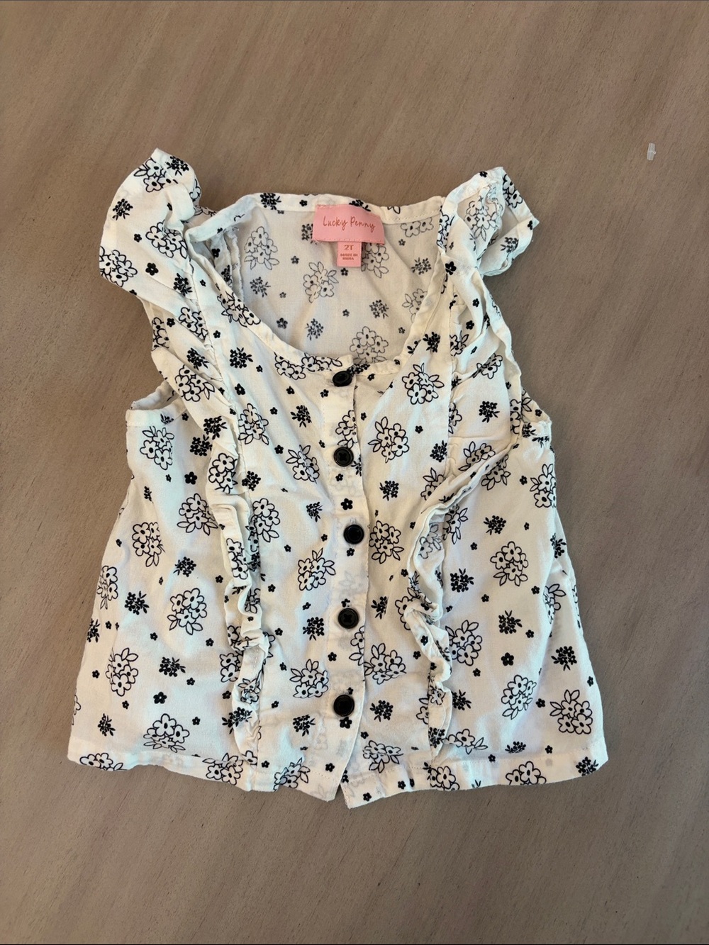 Girls' White Floral Button-Front Tank with Ruffle Trim